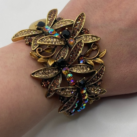 Rhinestone Crystal Dragonfly Brass Tone Metal Vintage Style AB - 7” / 2.1” D - Picture 3 of 7